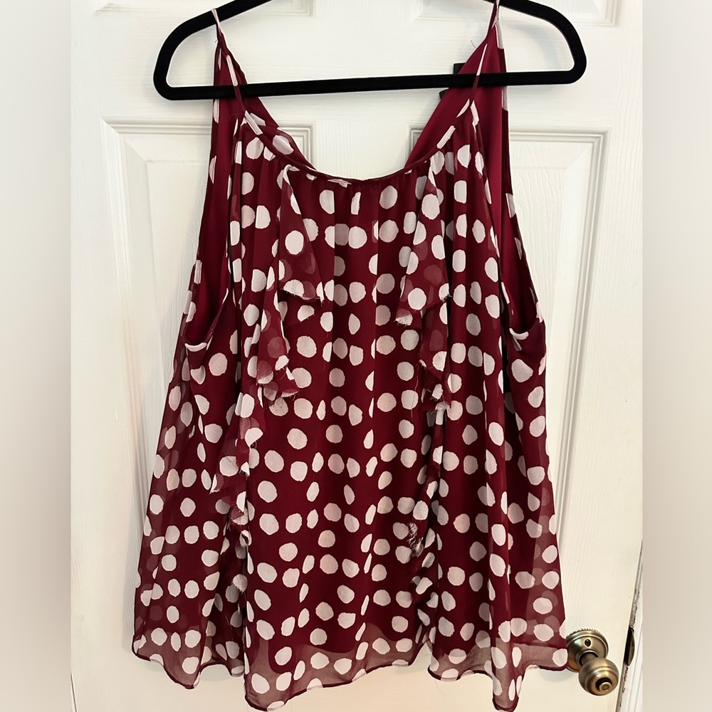 Lane Bryant burgundy & white polka dot top sz.22